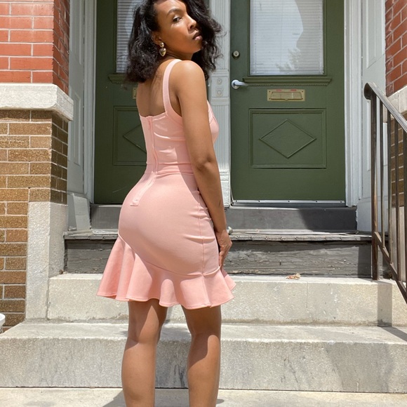 Pink Ruffle Hem Mini Bandage Dress - Picture 7 of 17